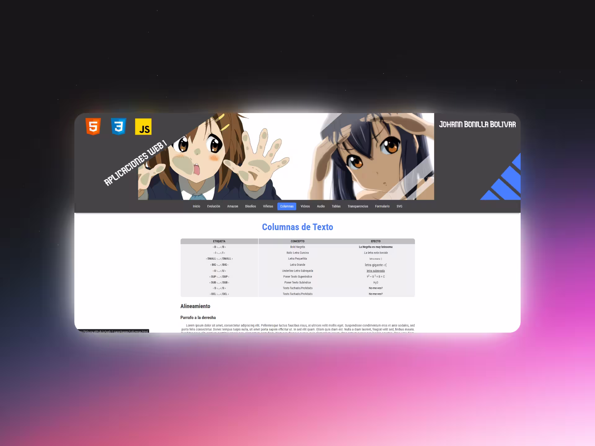 Web Page University project of JohannBB